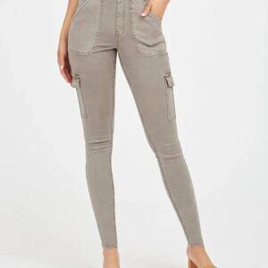 Spanx Stretch Twill Ankle Cargo Skinny Pants Denim In Crystal Gray~ Large Petite